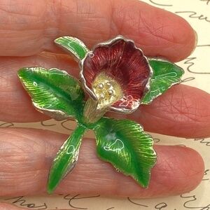 Vintage IRIS Flower Brooch Pin Orchid Enamel Gold Tone
